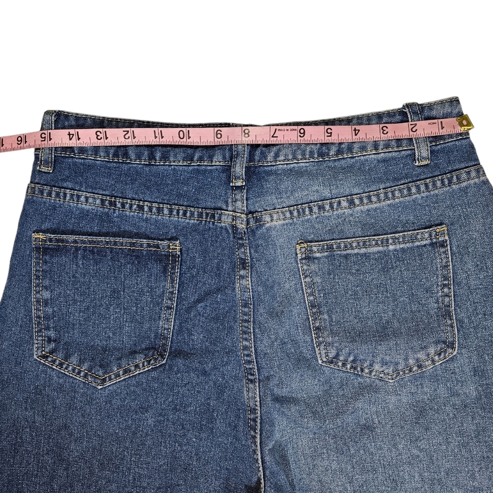 Paisley Print Patchwork Jeans Size Large Raw Hem Colorblock Denim Straight Leg - Picture 14 of 16